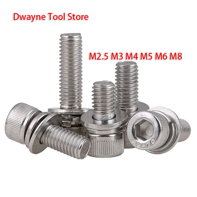 304 stainless steel combination of hexscrew cylinder head with its own flat pad screw M2.5M3M4M5M6M8 【50Pcs】 
304 stainless steel combination of hexscrew cylinder head with its own flat pad screw M2.5M3M4M5M6M8 【50Pcs】