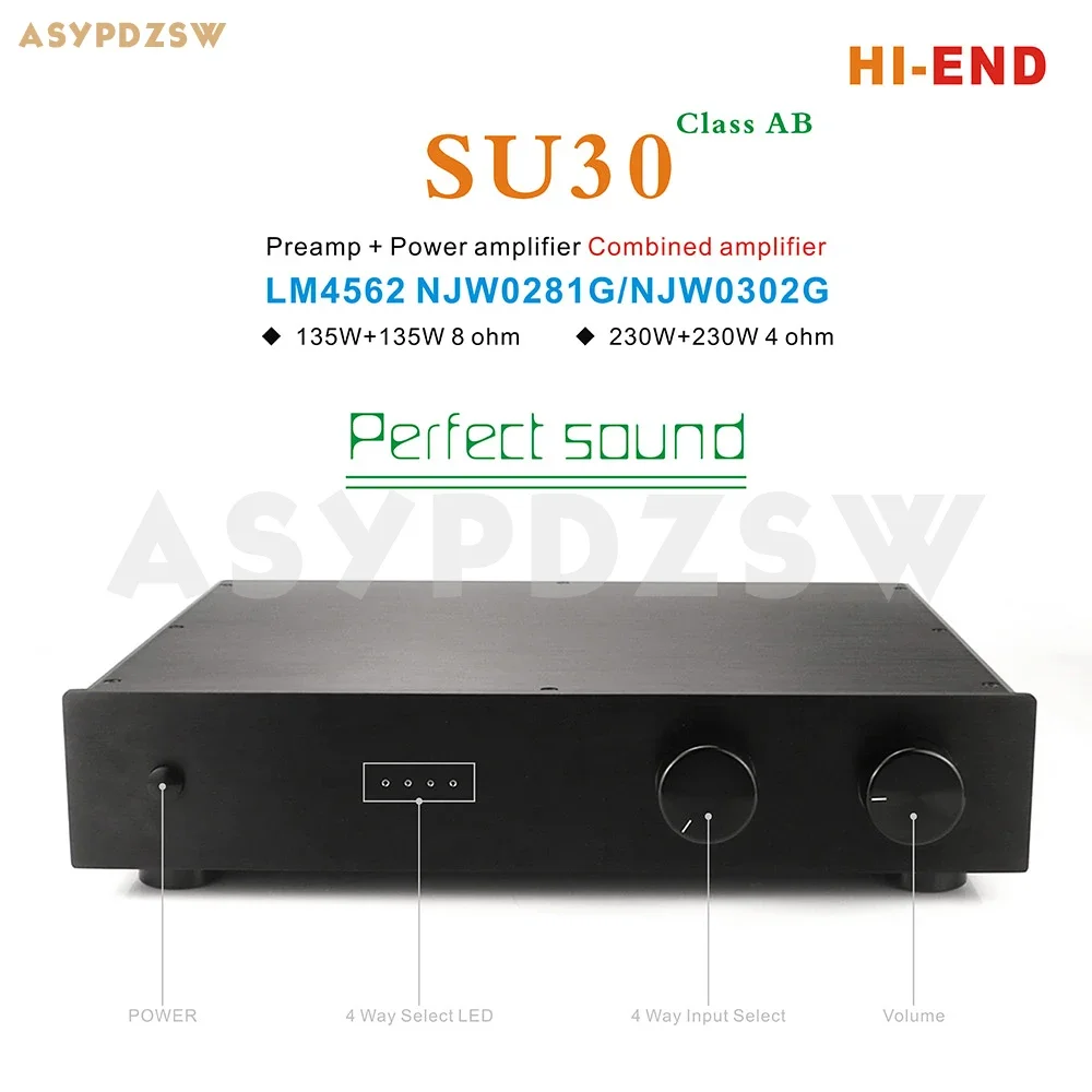 

HIFI SU30 Preamp+Power amplifier LM4562 NJW0281G/NJW0302G Class AB Combined amplifier With 4 Way input SPK protection