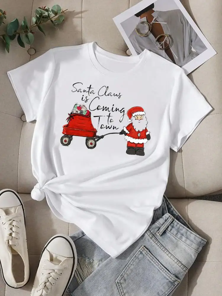

Милый тренд в стиле 90-х с мультяшным принтом, Рождественский и новогодний топ, графическая футболка, женская модная одежда, футболки с коротким рукавом