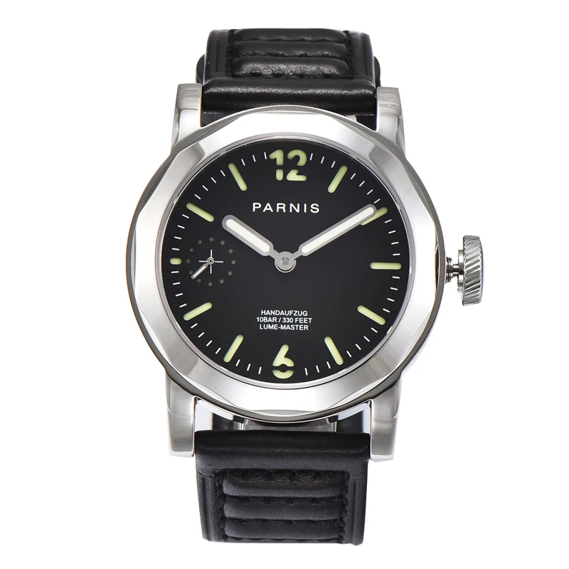 Fashion Parnis 43mm Silver Case Mechanical Hand Wind Watch Men Waterproof Sapphire Crystal Luminous Leather Strap Sports Watches
Fashion Parnis 43mm Silver Case Mechanical Hand Wind Watch Men Waterproof Sapphire Crystal Luminous Leather Strap Sports Watches