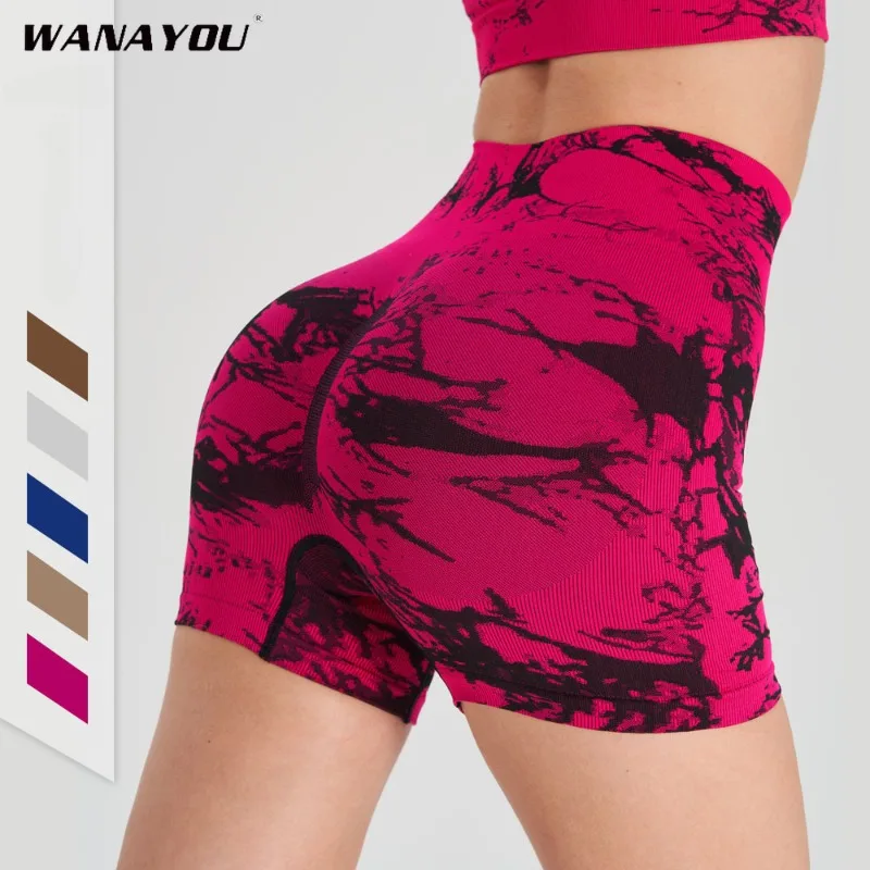 

WANAYOU Tie Dye Women Shorts Seamless Yoga Tight Butt Lifting Workout Cycling Sweatpants High Waist Elastic Sports Leggings