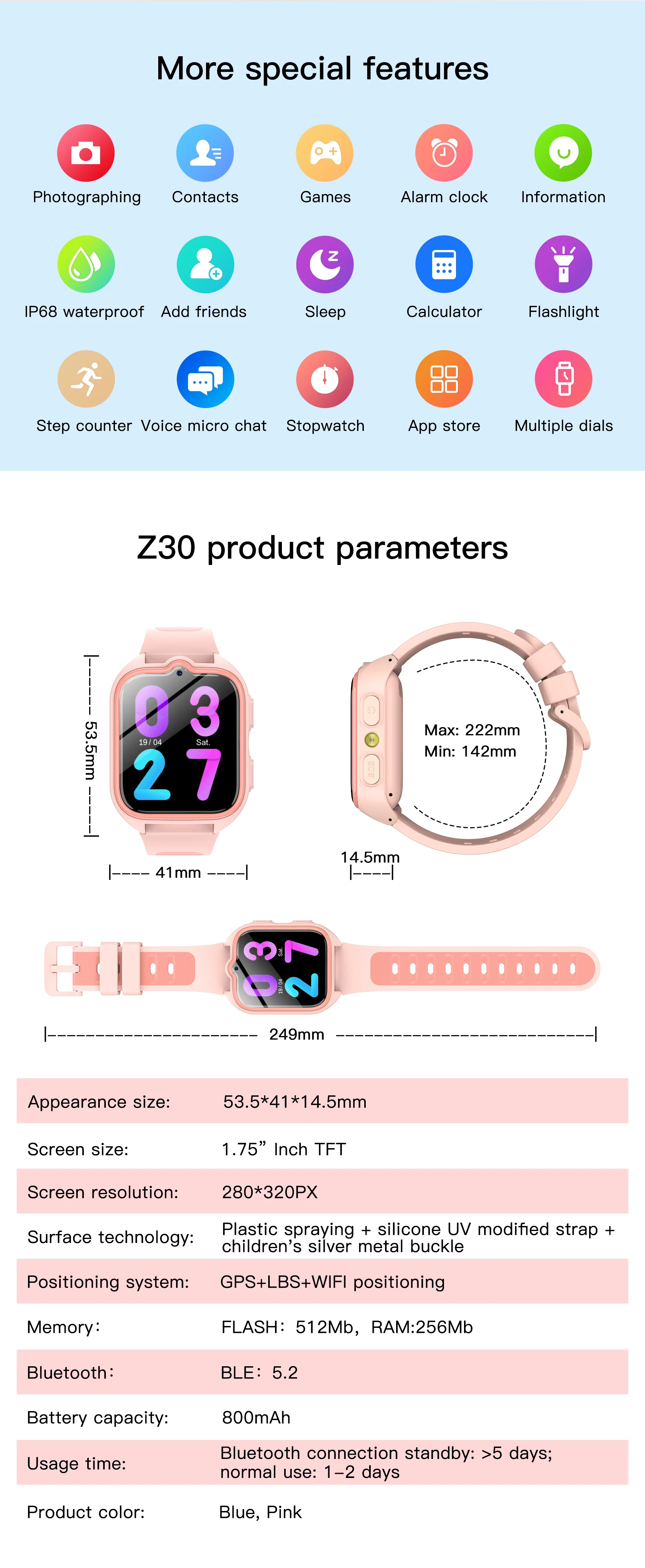 Blackview Z30 Kids Smart Watch Children Phone Watch, LBS+WiFi+GPS Triple AI Positioning, 4G Video Call, Phone Watch Smartwatch Blackview Z30 Kids Smart Watch Children Phone Watch, LBS+WiFi+GPS Triple AI Positioning, 4G Video Call, Phone Watch Smartwatch