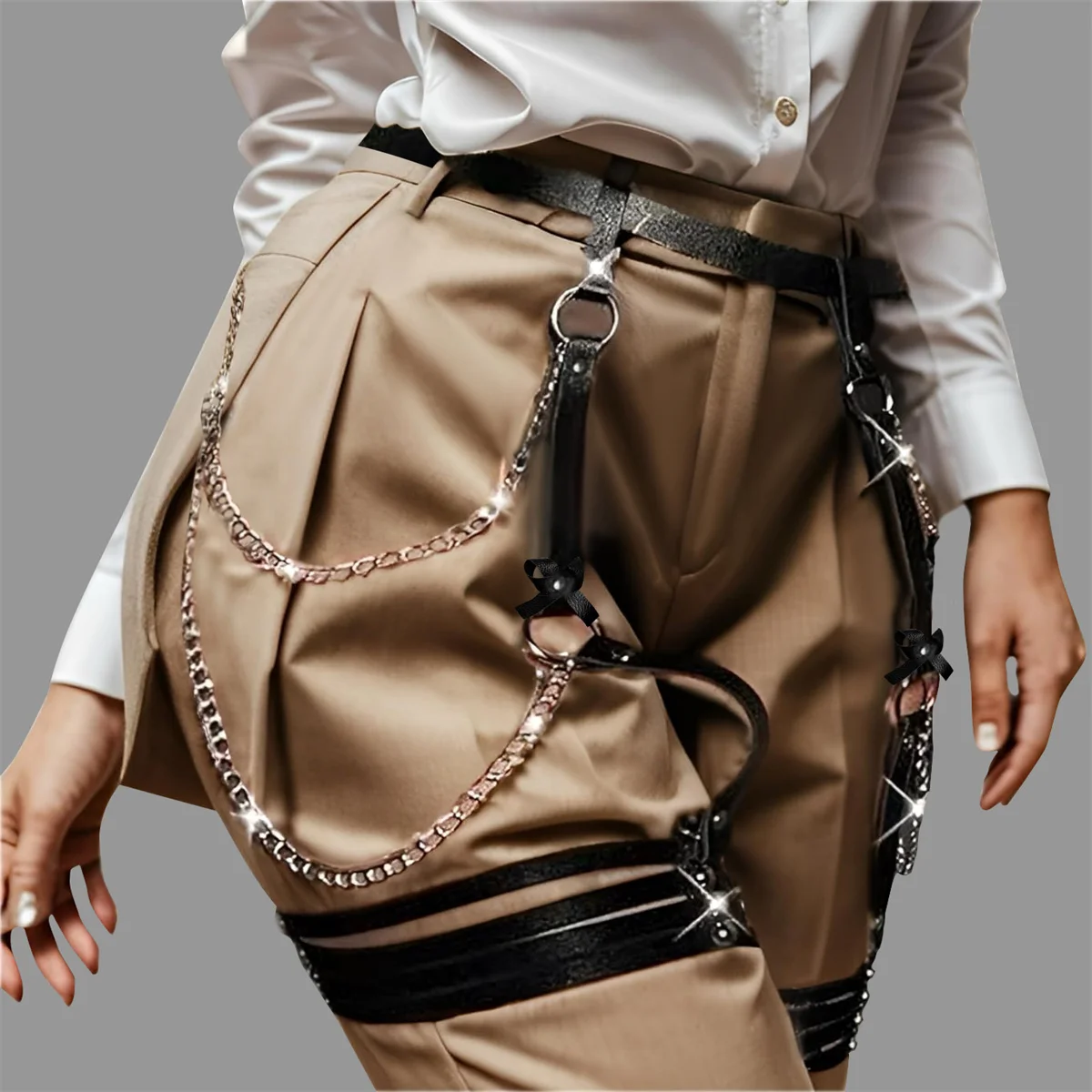 Uyee Women's Garter Leather Fun Belt Metal Chain Bow Leg Cage Bow Body Belt Accessories Garter Belt
Uyee Women's Garter Leather Fun Belt Metal Chain Bow Leg Cage Bow Body Belt Accessories Garter Belt