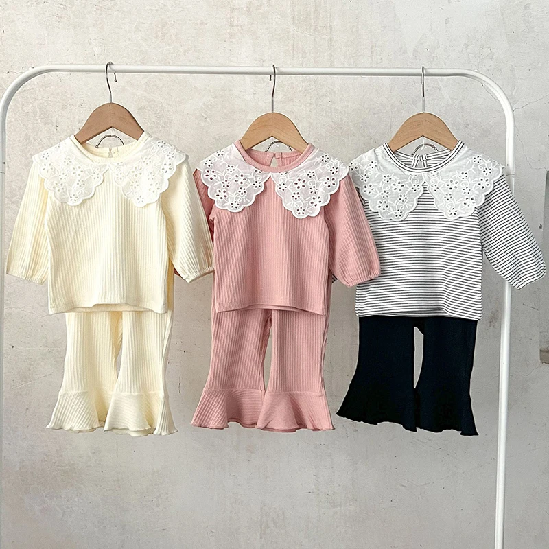 Children Cute Set Girls Ruffled Collar Autumn Long Sleeved Top+Bell-Bottom Trousers 2pcs Casual Comfortable Girls Clothing Set
Children Cute Set Girls Ruffled Collar Autumn Long Sleeved Top+Bell-Bottom Trousers 2pcs Casual Comfortable Girls Clothing Set