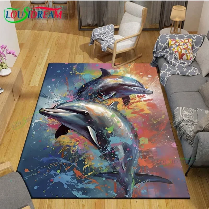 

Fashion 3D Beautiful Sea Dolphin Printed Carpets Living Room Anti-Skid Area Rug Kids Bedroom Mats Yoga Mat Large Carpet Decor