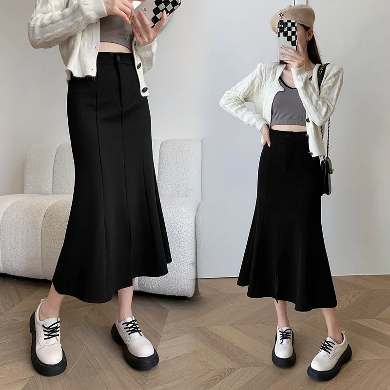 Autumn New High Waist Skirt Women Korean Fashion Split Mid-length Skirts Retro Black Skirt Elegant Lady Pure Color S-XL
Autumn New High Waist Skirt Women Korean Fashion Split Mid-length Skirts Retro Black Skirt Elegant Lady Pure Color S-XL