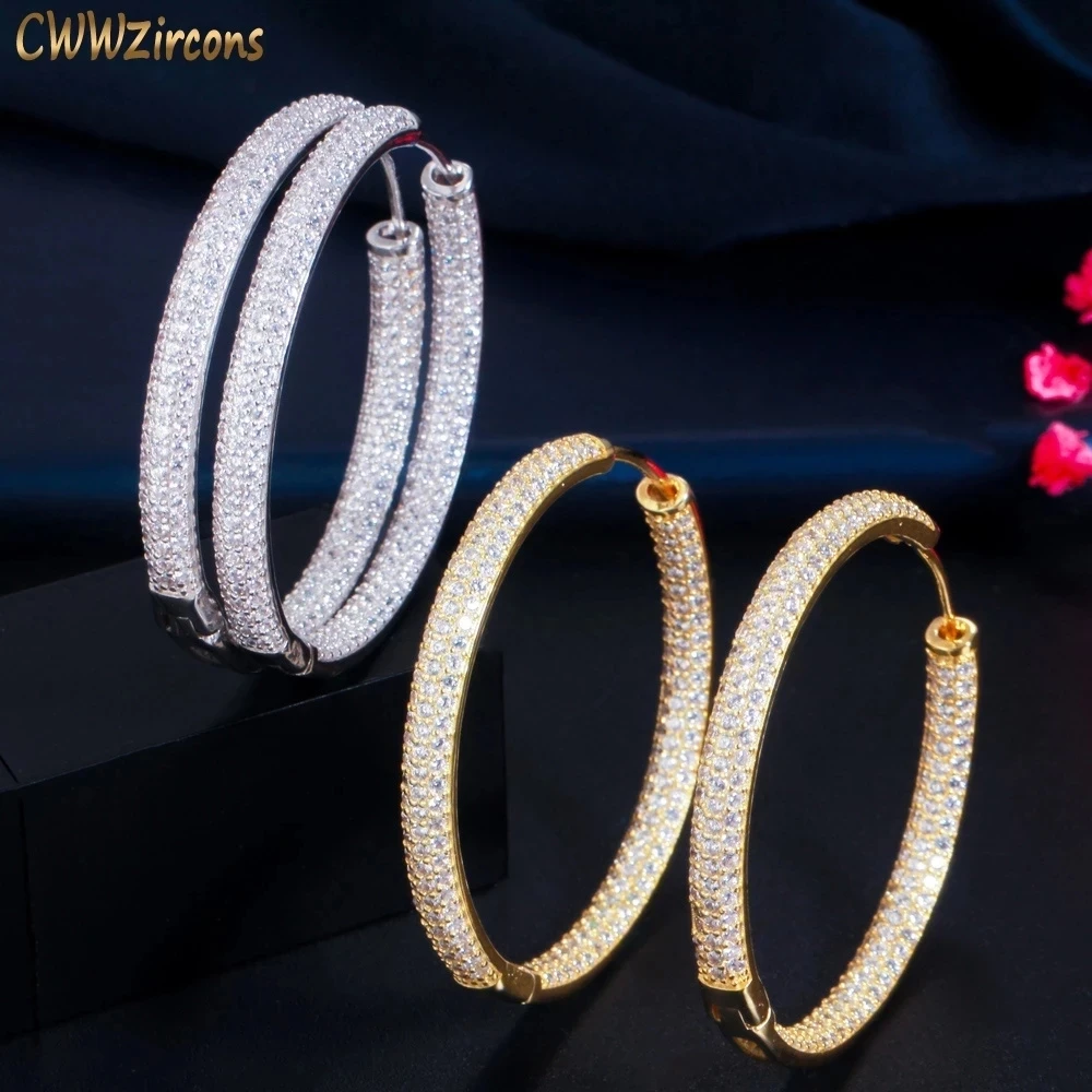 

CWWZircons Stunning Double Sided Cubic Zirconia Big Circle Round Hoop Earrings for Women 2022 Trendy Gold Color Jewelery CZ843