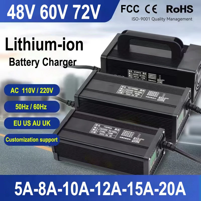 

54.6V 67.2V 84V 5A 8A 10A 12A 15A 20A Lithium Ion Charger 48V 60V 72V 13S16S 20S High-power Intelligent with Display Metal Shell