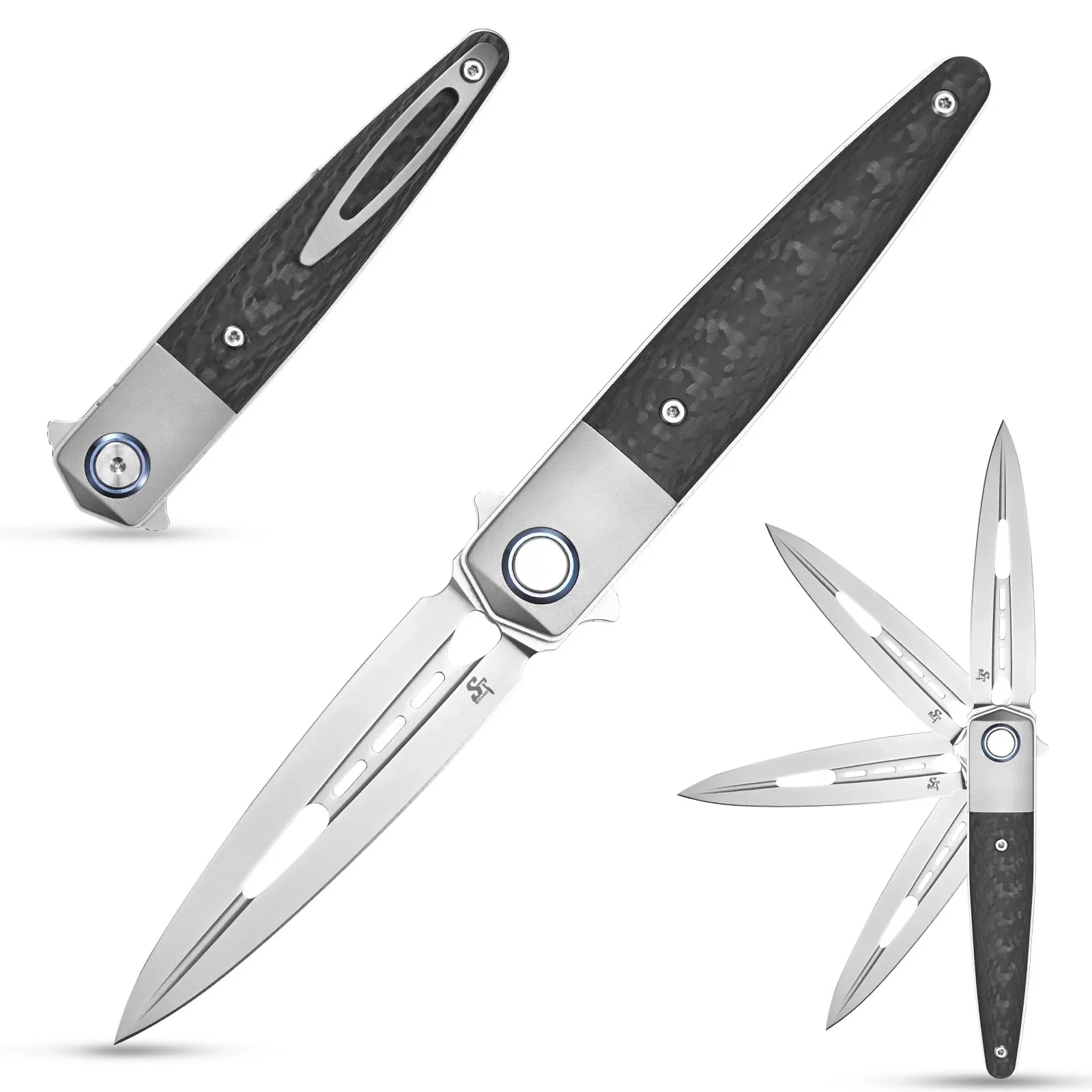 

New Sitivien ST993 Pocket Knifes M390 Pearlescent Polishing Blade Titanium Carbon Fiber Handle EDC for Work Collection