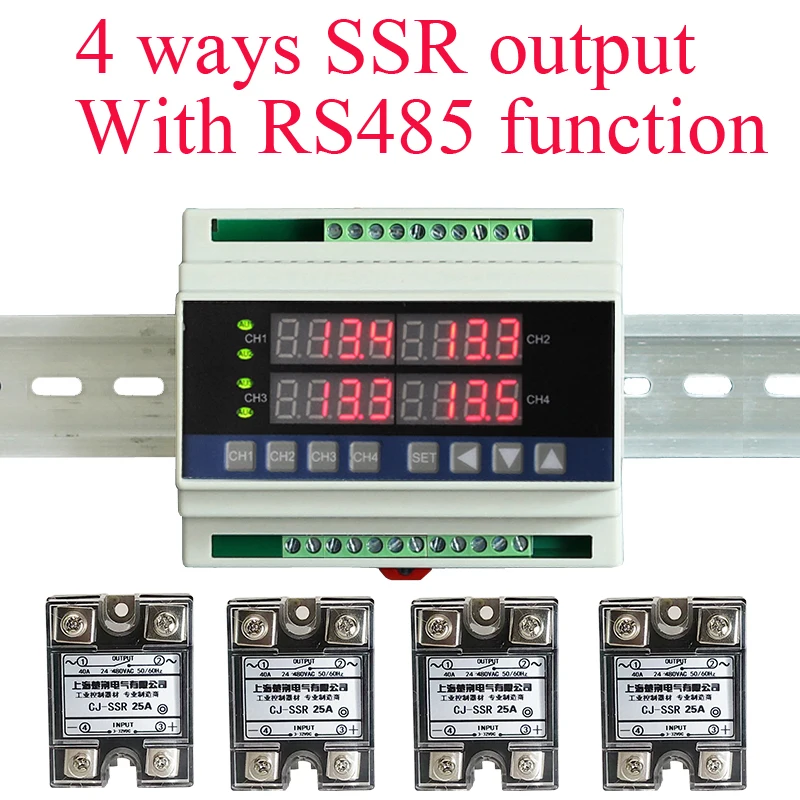 4-канальный термостат с 4 реле SSR, Din 4-канальный, с выходом SSR, RS485, с USB-преобразователем 
4-канальный термостат с 4 реле SSR, Din 4-канальный, с выходом SSR, RS485, с USB-преобразователем