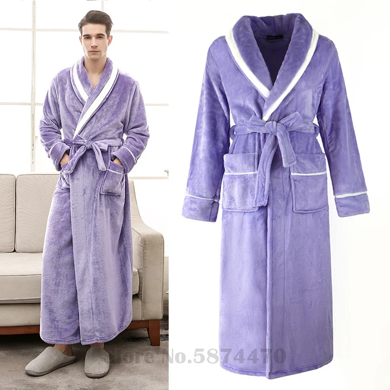 

Couple Thickened Coral Fleece Robe Plus Size Loose Relaxed Sleepwear Sexy Lapel Bathrobe Winter Flannel Warm Sleepwear Nightgown