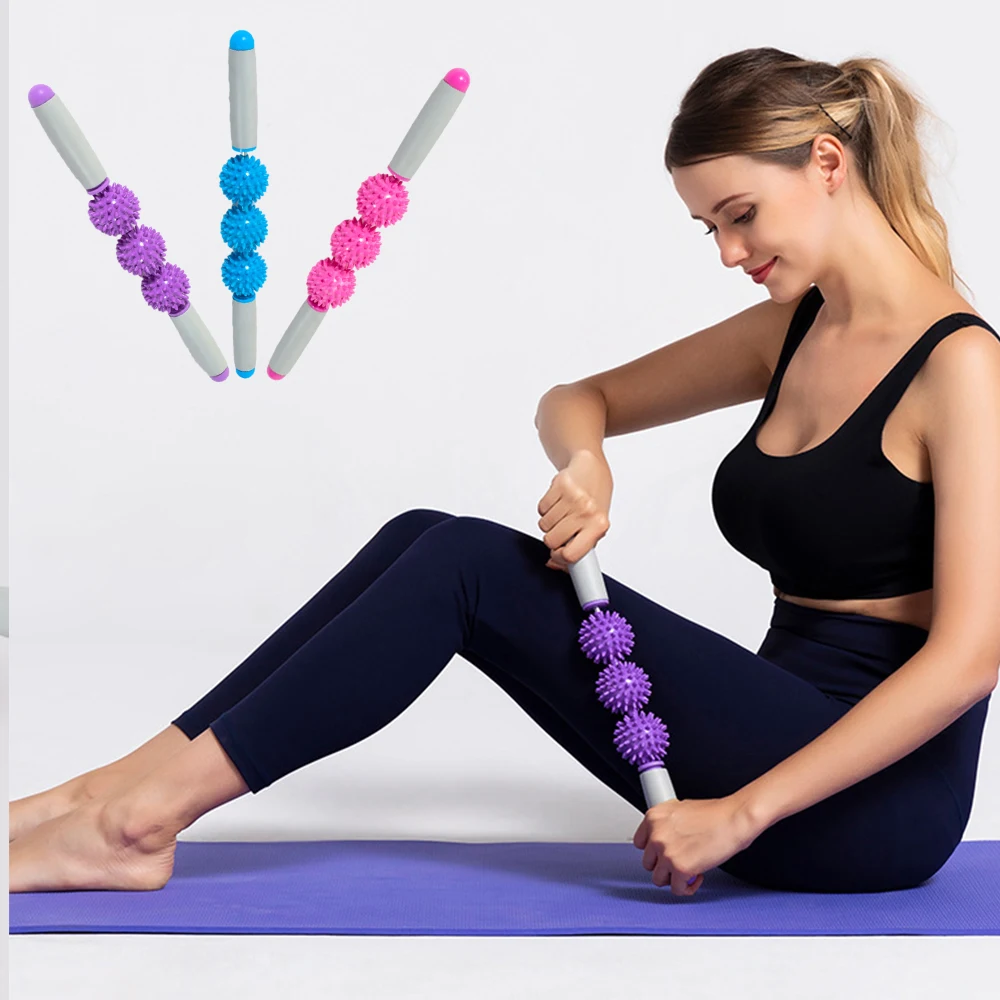 

Gym Muscle Massage Roller Fitness Yoga Stick Body Massage Relax Tool Muscle Roller Sticks with 3 Point Spiky Ball Drop Shipping