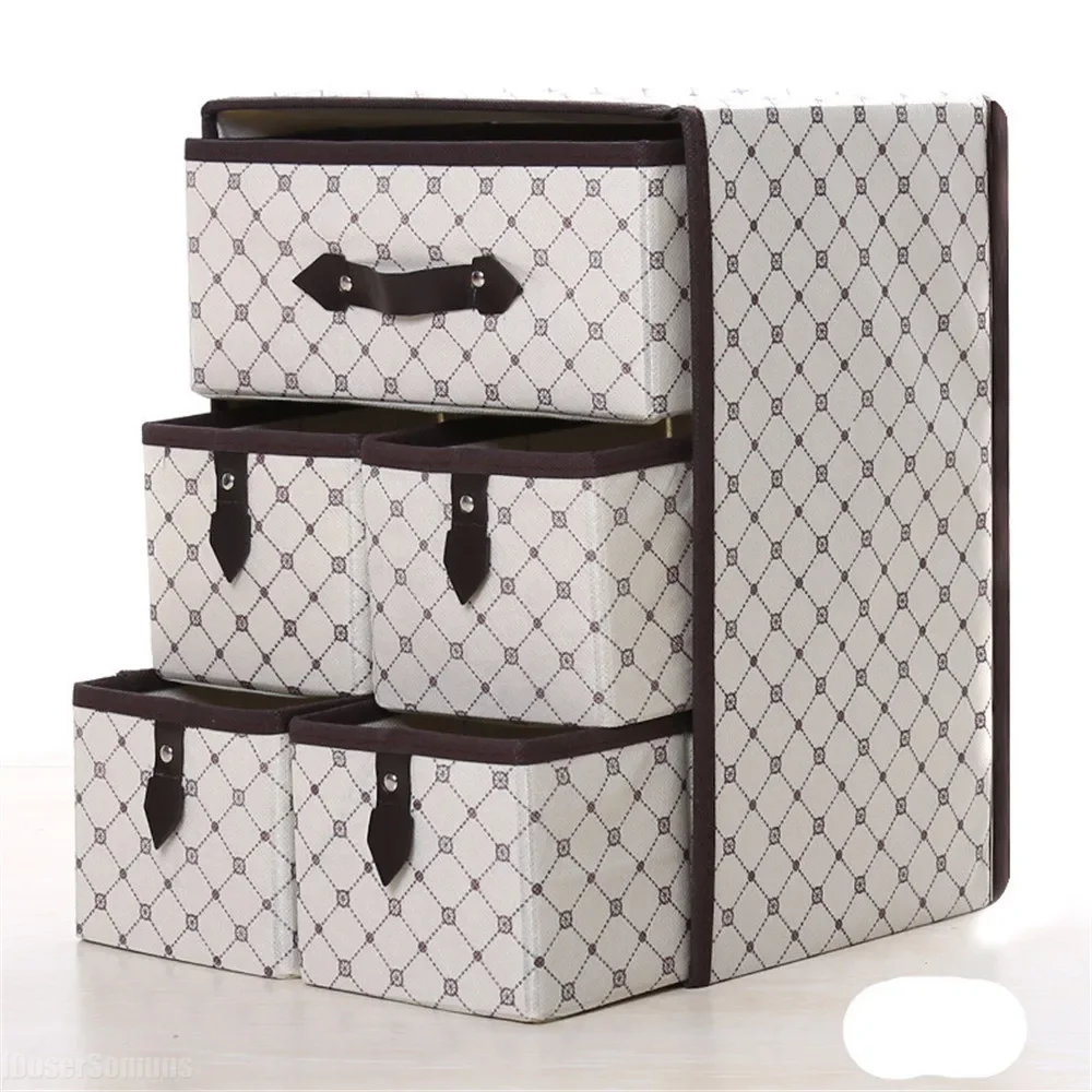 

New Storage Box High Quality Thickened Non-woven Folding with 5 Drawers for Underpants Socks Bras Sundries