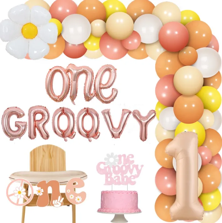

Groovy-Boho Balloon Garland Kit, 1st Birthday Party Decorations, Daisy Foil Balloons, High Chair Banner, One Groovy Cake Topper