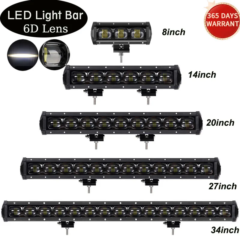 

6D Lens LED Light 8'' 14'' 20'' 27'' 34'' Inch Driving Work Lights Barra Offroad 12V 24V for Lada Niva 4WD Truck SUV Uaz ATV Boa