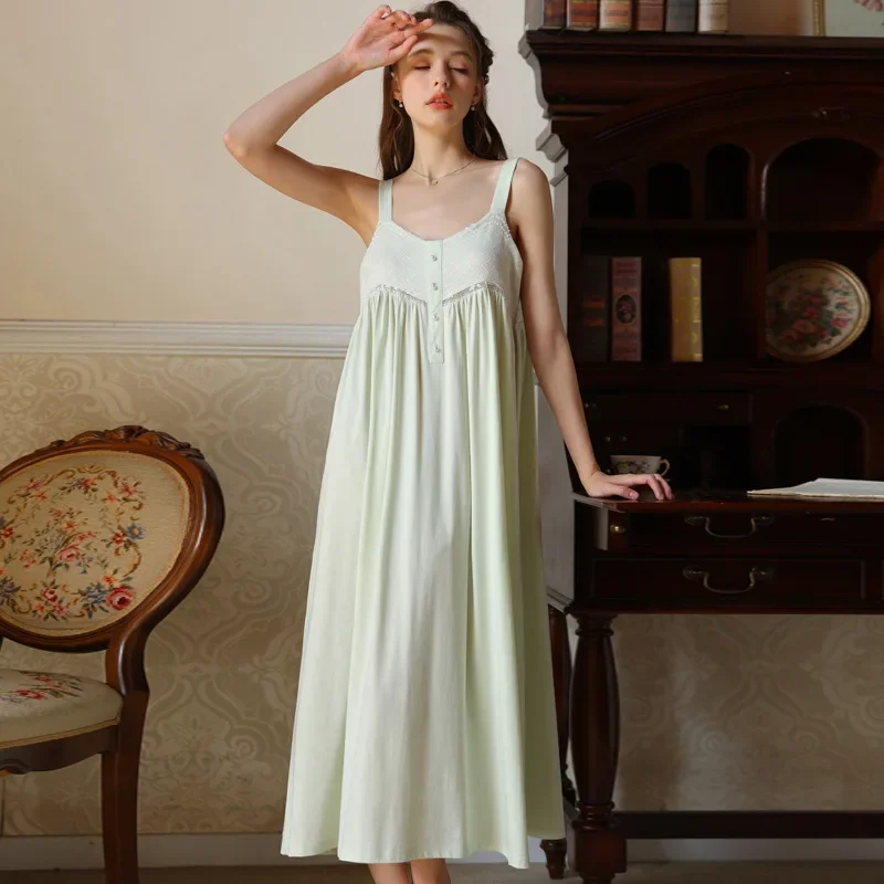 

Женская хлопковая длинная ночная рубашка без рукавов, летняя пикантная домашняя одежда для сна, женское винтажное милое Кружевное облегающее Ночное платье