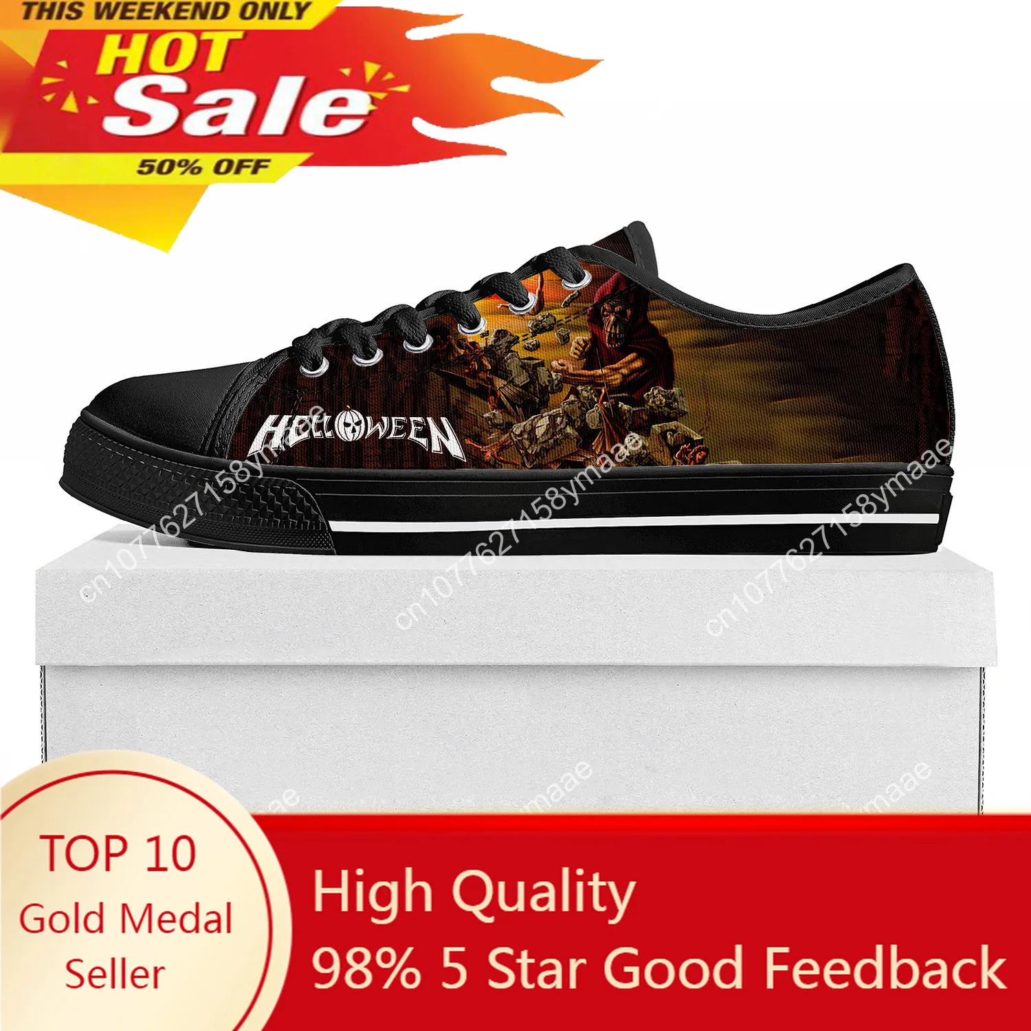 

Helloween Rock Band Low Top Sneakers Womens Mens Teenager High Quality Sneaker Canvas Walls of Jericho Custom Made Shoes White
