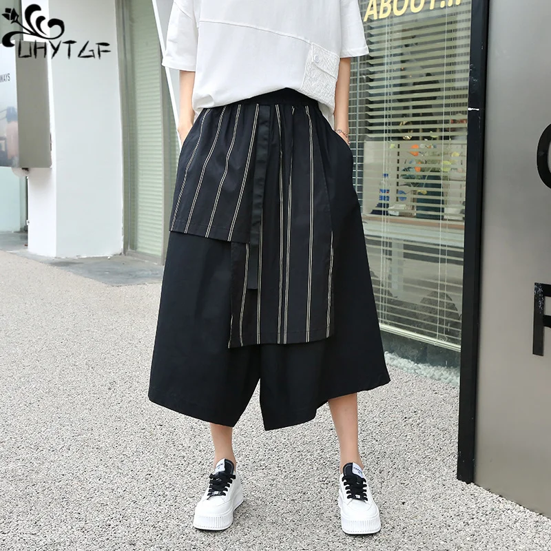 UHYTGF Cotton Linen Seven Points Pants Women Summer New Fashion Stitching Stripes Fake Two Pieces Irregular Ladies Trouser Skirt
UHYTGF Cotton Linen Seven Points Pants Women Summer New Fashion Stitching Stripes Fake Two Pieces Irregular Ladies Trouser Skirt