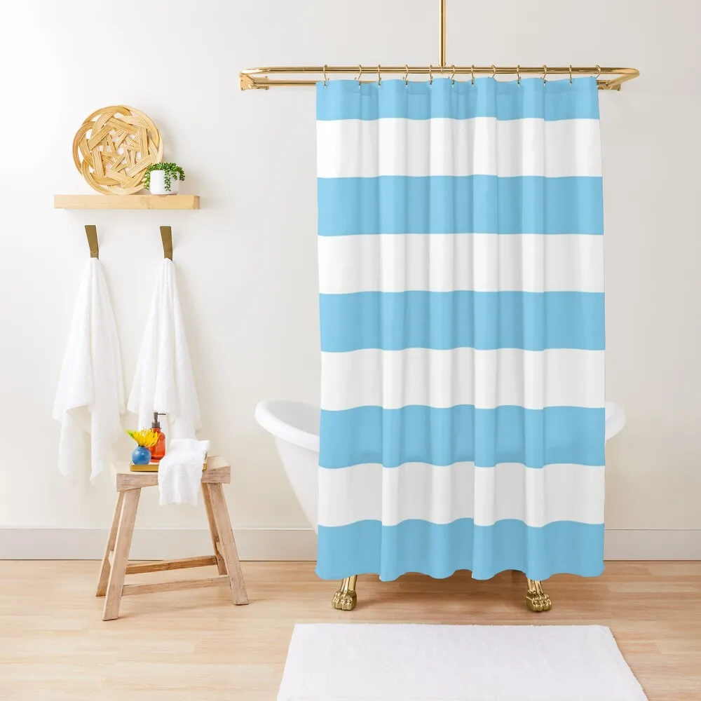 

Medium BABY BLUE and WHITE Horizontal STRIPES Shower Curtain Shower Bath Waterproof Bath And Anti-Mold Curtain