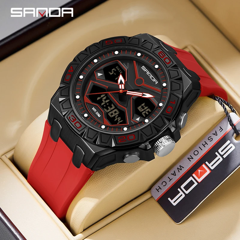 

Часы наручные Sanda 2024 3198 Молодежные многофункциональные водонепроницаемые светящиеся Модные мужские спортивные часы в Корейском стиле