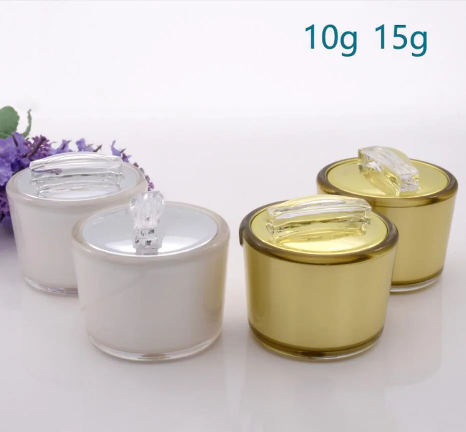 

10g 15g gold pearl white acrylic jar sample test eye essence cream gel moisturizer art nail skin care cosmetic packing