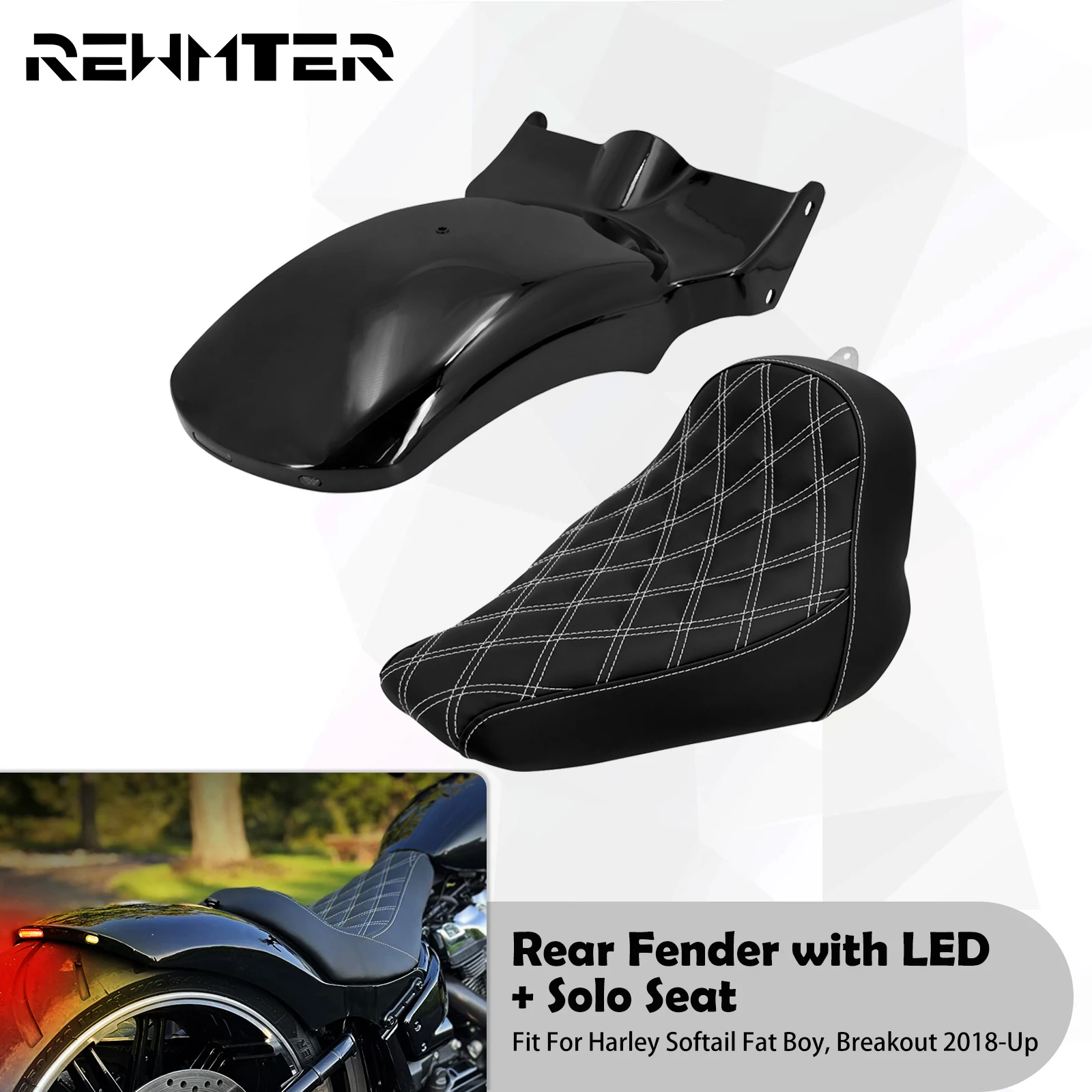 

Motorcycle Driver Solo Seat Rear Fender Mudguard Cover With Turn Signal LED Light For Harley Softail Breakout Fat Boy FXDR 18-23