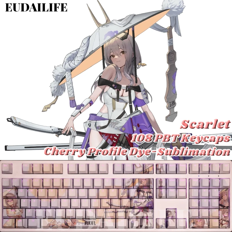 

Scarlet 108 Keycap NIKKE Goddess of Victory PBT DYE Sublimation Light Transmitting Cherry Switch Key Cover Mechanical Keyboard