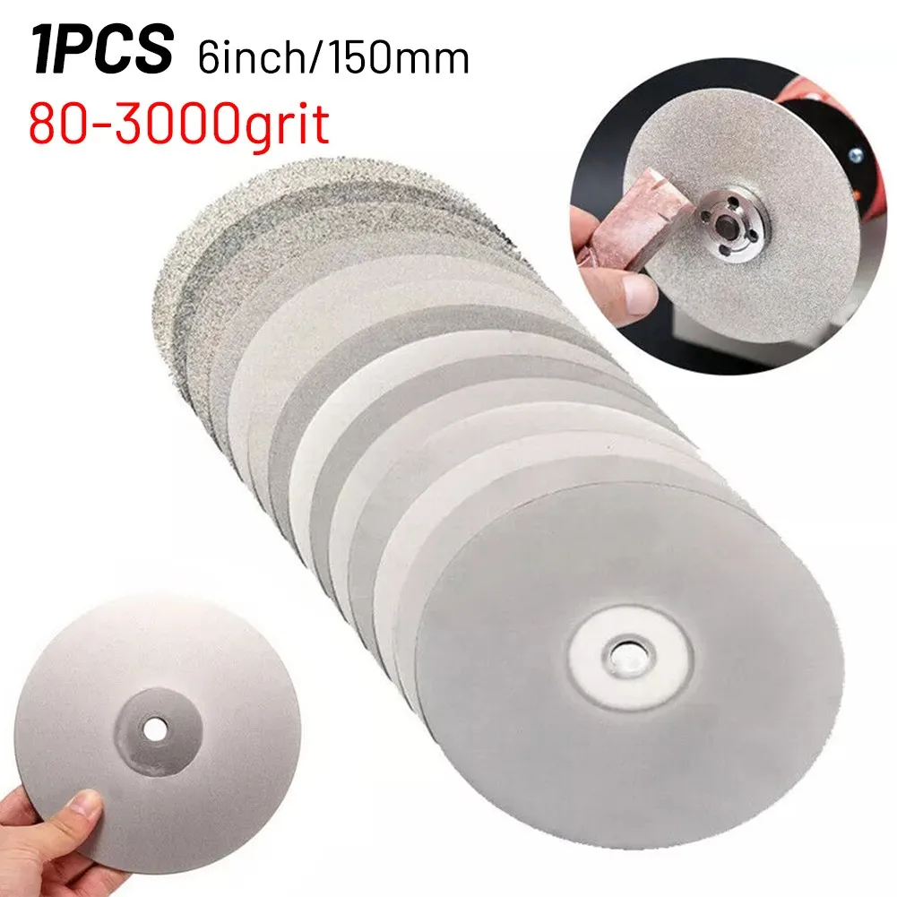 

1 Pcs 150mm 80-3000# Grit Diamond Coated Wheel Lapping Disc 12.7mm Arbor Hole 1-1.3mm For Jewelry Jade Polishing Grinding Disc