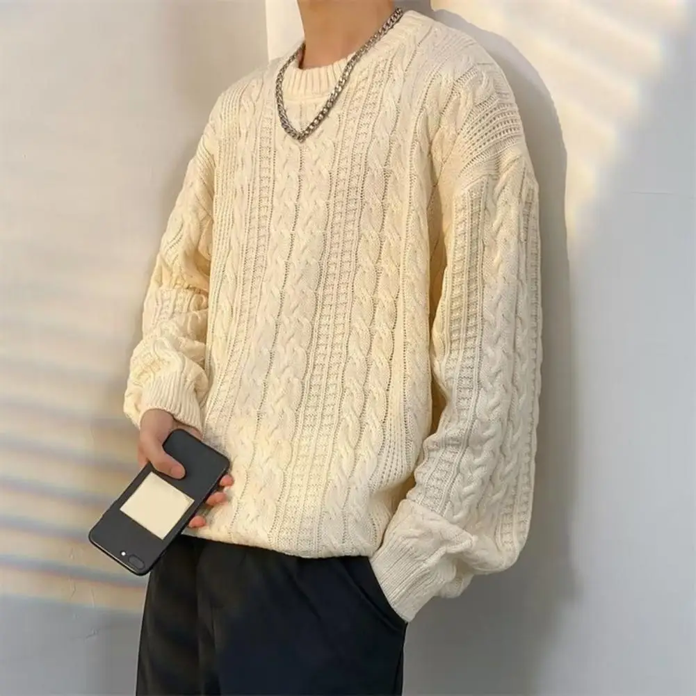 

Lightweight Round Neck Sweater Cozy Knitted Sweater for Men Warm Winter Pullover Thick Long Sleeve Jumper for Couples Unisex