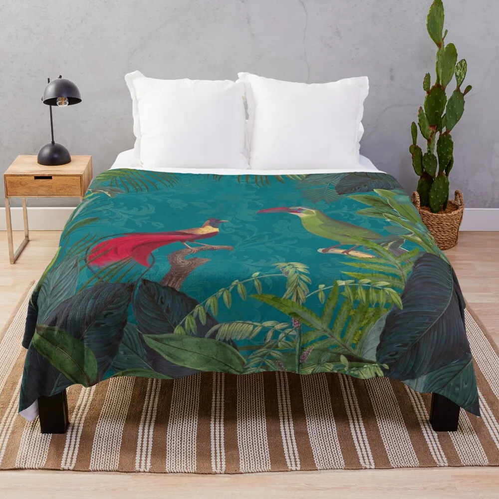 

Винтажное Ботаническое одеяло с изображением птиц джунглей, детское одеяло, тонкие одеяла