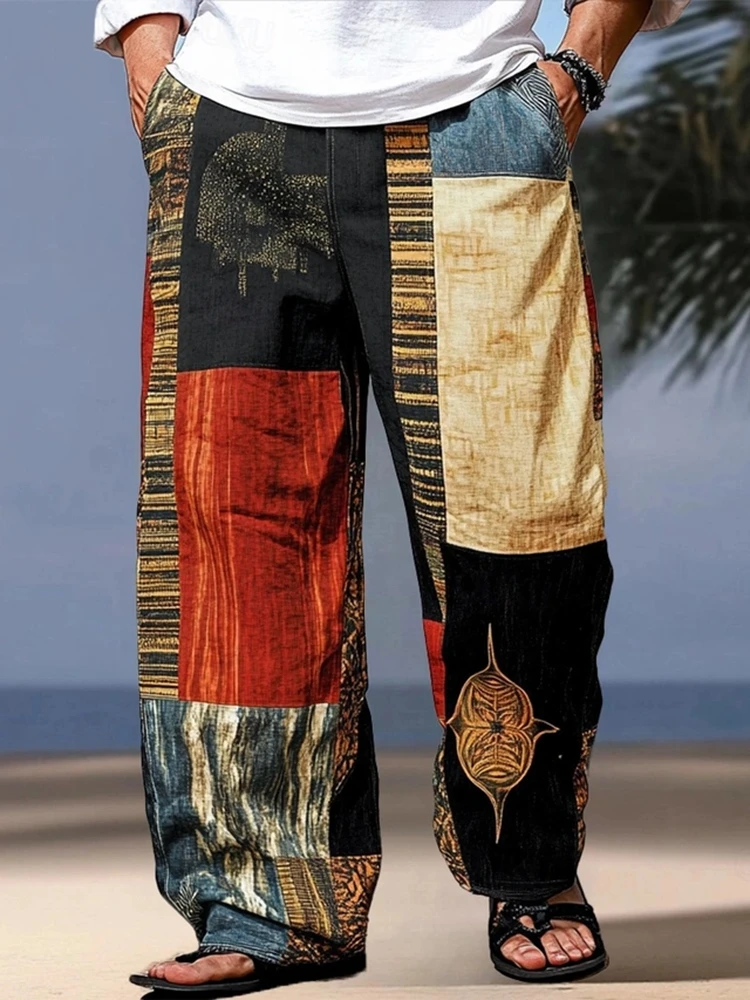 السراويل الرجالية الصيف Sweatpants الرباط مرونة الخصر خمر تقسم مطبوعة مخطط واسعة الساق السراويل عارضة مريحة السراويل الرجالية الصيف Sweatpants الرباط مرونة الخصر خمر تقسم مطبوعة مخطط واسعة الساق السراويل عارضة مريحة