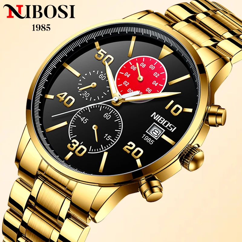 

Часы наручные NIBOSI Мужские кварцевые, брендовые деловые спортивные водонепроницаемые в стиле милитари, с хронографом