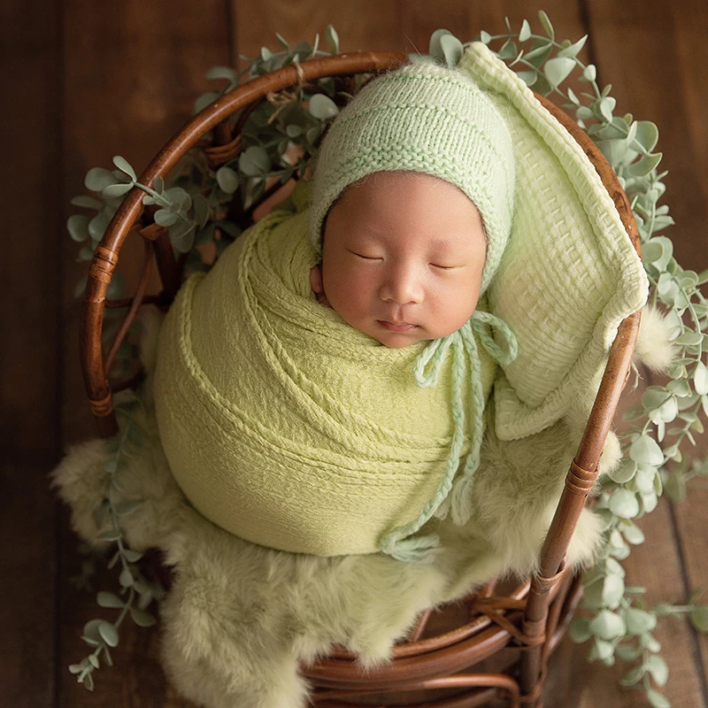 

Baby Photoshoot Props Baby Swaddle Wrap Crochet Hat Pillow Posing Aids Rabbit Fur Blanket Stuffer Props Infant Photo Accessories