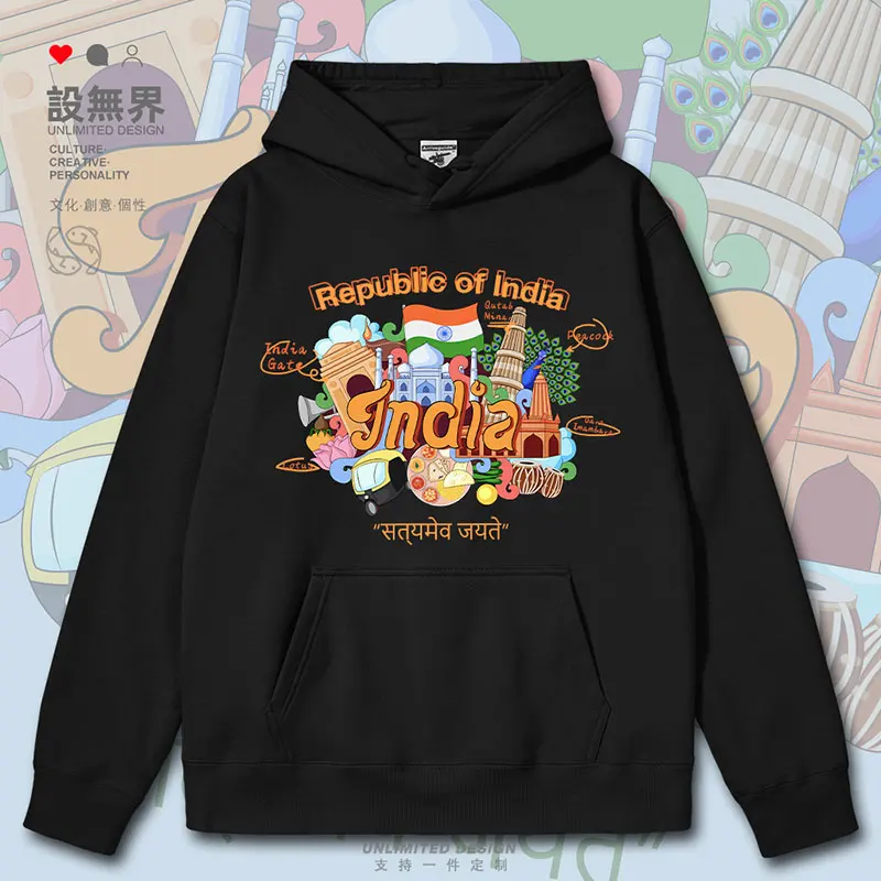 

Indian Peacock Taj Mahal Tourist Attraction National Handdrawn Painting mens hoodies Coat fashion white clothes autumn winter