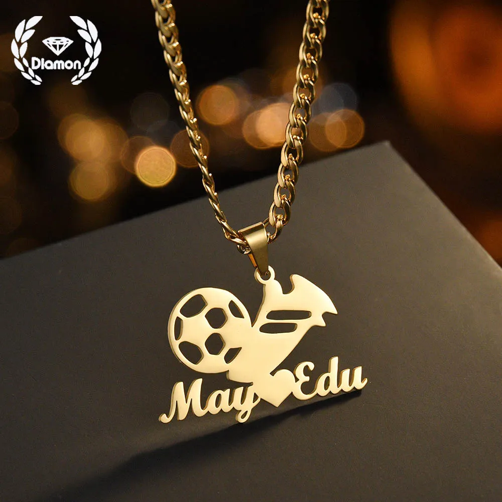 

Diamon Fashion Personalized Custom Name Necklace Stainless Steel Jewelry Soccer Thick Chain Pendant for Men Women Jewelry Gift