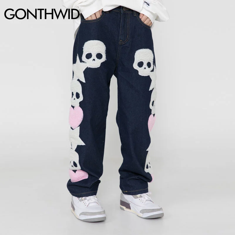Hip Hop Jeans Pants Streetwear Mens Vintage Embroidered Skull Star Baggy Denim Jeans Harajuku Casual Denim Trousers Black Blue
Hip Hop Jeans Pants Streetwear Mens Vintage Embroidered Skull Star Baggy Denim Jeans Harajuku Casual Denim Trousers Black Blue