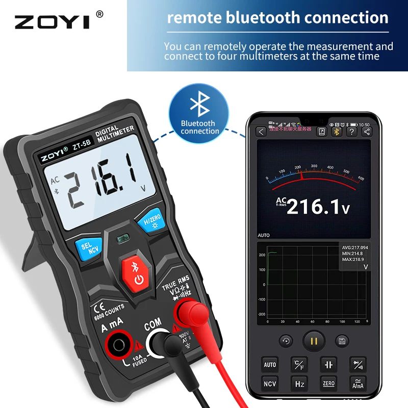 ZOYI ZT-5B Digital Multimeter Professional Meter AC/DC Voltmeter Ammeter Accurate tester Electrician tools Bluetooth connect APP
ZOYI ZT-5B Digital Multimeter Professional Meter AC/DC Voltmeter Ammeter Accurate tester Electrician tools Bluetooth connect APP