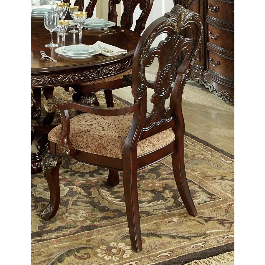 Traditional Formal Armchairs Set of 2 Cherry Finish with Gold Tipping Fabric Upholstery Wooden Dining Room Furniture Traditional Formal Armchairs Set of 2 Cherry Finish with Gold Tipping Fabric Upholstery Wooden Dining Room Furniture