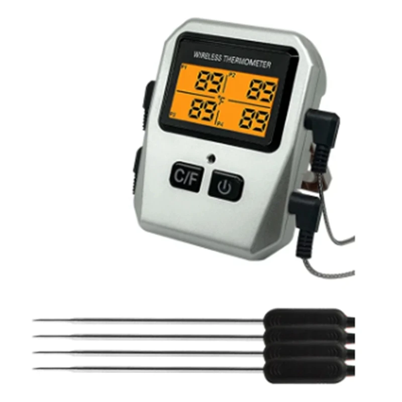 

Беспроводной термометр для мяса Tuya, 100 м, кухонный прибор для приготовления пищи, духовка, гриль, барбекю, Bluetooth, измеритель температуры (серебристый), простой в использовании