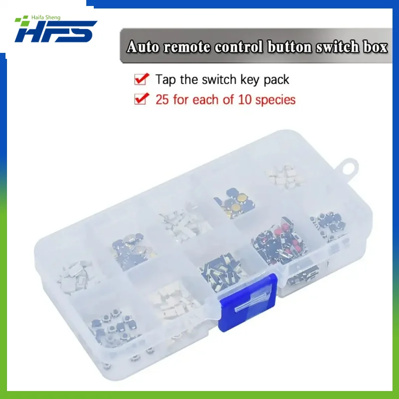 

250Pcs/Box 10 Kinds Car Remote Control Key Touch Switches Micro Momentary Tact Tactile Patch Button Switch Assortment Kit
