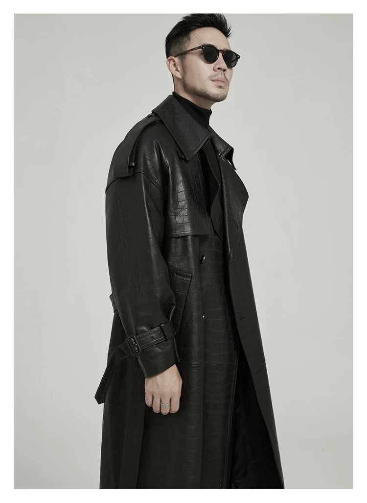 Spring Autumn Long Black Crocodile Print Pu Leather Trench Coat Men Belt Double Breaste Runway European Fashion 11 Mallzona S95716e0888dd4579876ddb84aa3fe5daY Spring Autumn Long Black Crocodile Print Pu Leather Trench Coat Men Belt Double Breaste Runway European Fashion Mallzona