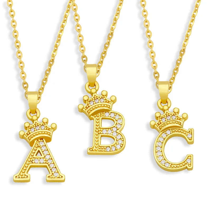 

Nidin New Luxury Copper Zircon A-Z Crown Alphabet Pendant Chain Necklace Hip-Hop Style Fashion Woman Man Initial Name Jewelry