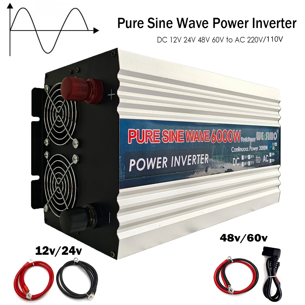 BEST Pure Sine Wave Power Inverter 6000Watt 12V 24V 48V DC To AC 110V 220V Power Converter Inverter LED Display WERSIMO
BEST Pure Sine Wave Power Inverter 6000Watt 12V 24V 48V DC To AC 110V 220V Power Converter Inverter LED Display WERSIMO
