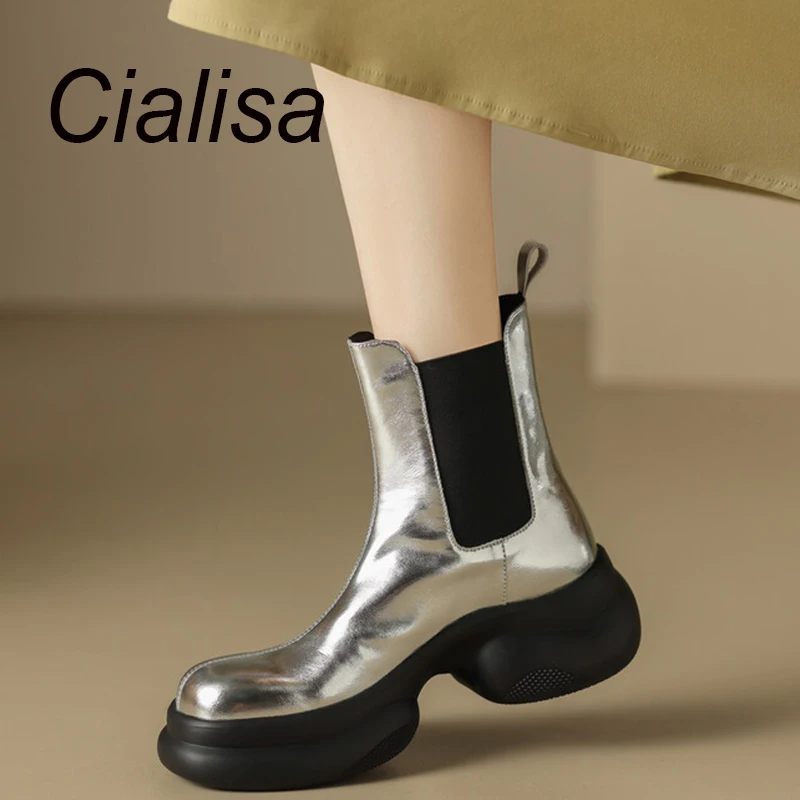 Cialisa Round Toe Short Boots Women 2023 Autumn Winter Elastic Genuine Leather Shoes Silver Black Thick High Heel Ankle Boots 40 
Cialisa Round Toe Short Boots Women 2023 Autumn Winter Elastic Genuine Leather Shoes Silver Black Thick High Heel Ankle Boots 40
