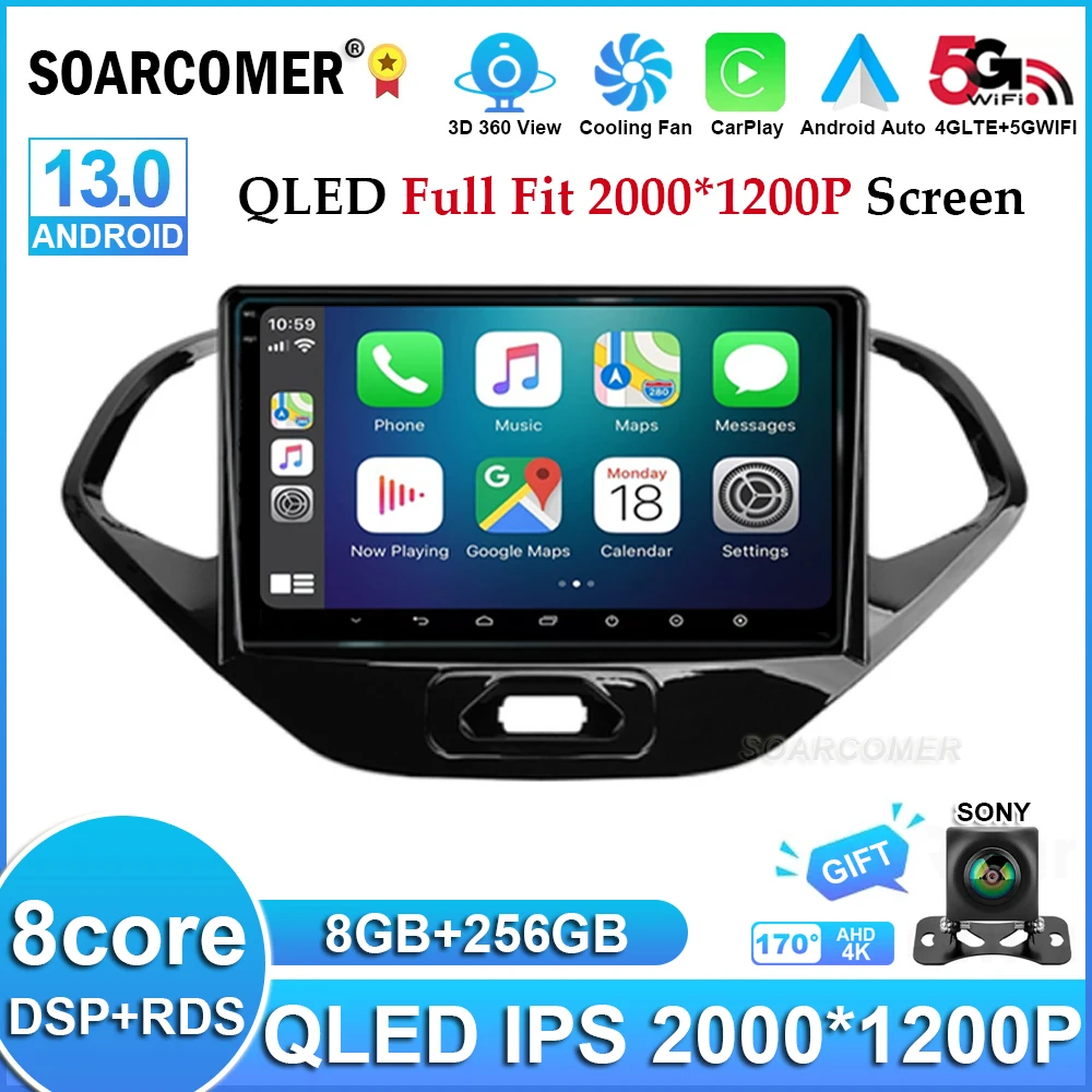 

Автомобильный радиоприемник на Android 13 для Ford Figo 2015-2018, GPS-навигация, автомобильный мультимедийный видеоплеер 4G WIFI BT, головное устройство QLED NO 2DIN DVD
