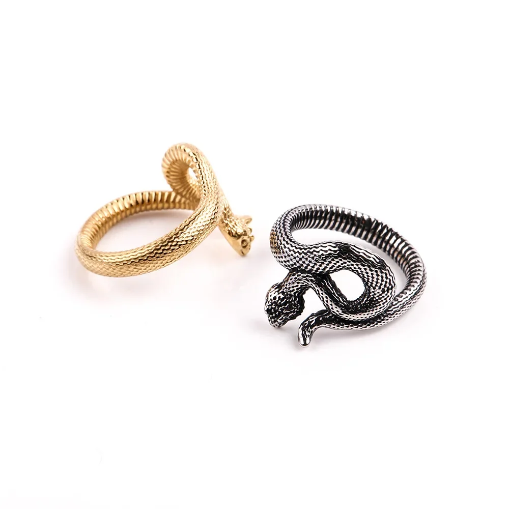 

CHUANGCHENG Vintage Personalized Snake Ring Hip Hop Punk Style Men's Snake Shaped Stainless Steel Rings Sizes 7-12