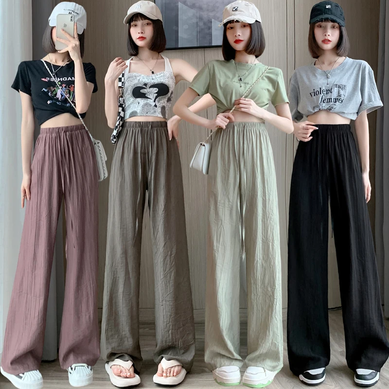 

Wide Leg Pant Loose Women High Waist Basic Thin Pantalones Korean Straight Sweatpants Summer Ice Slik Pants Soft Baggy Trousers