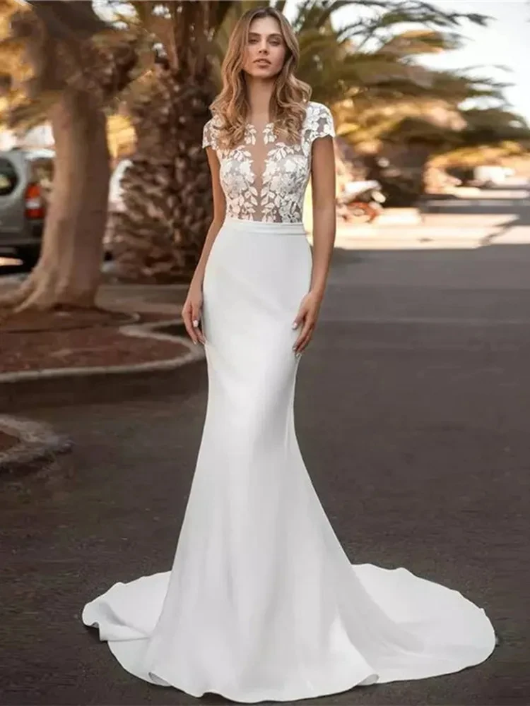 BOHO White Satin Luxury Wedding Dress O-Neck Mermaid Short Sleeveless Bridal Gowns Lace Appliques Zipper Vestido De Novia W10366
BOHO White Satin Luxury Wedding Dress O-Neck Mermaid Short Sleeveless Bridal Gowns Lace Appliques Zipper Vestido De Novia W10366