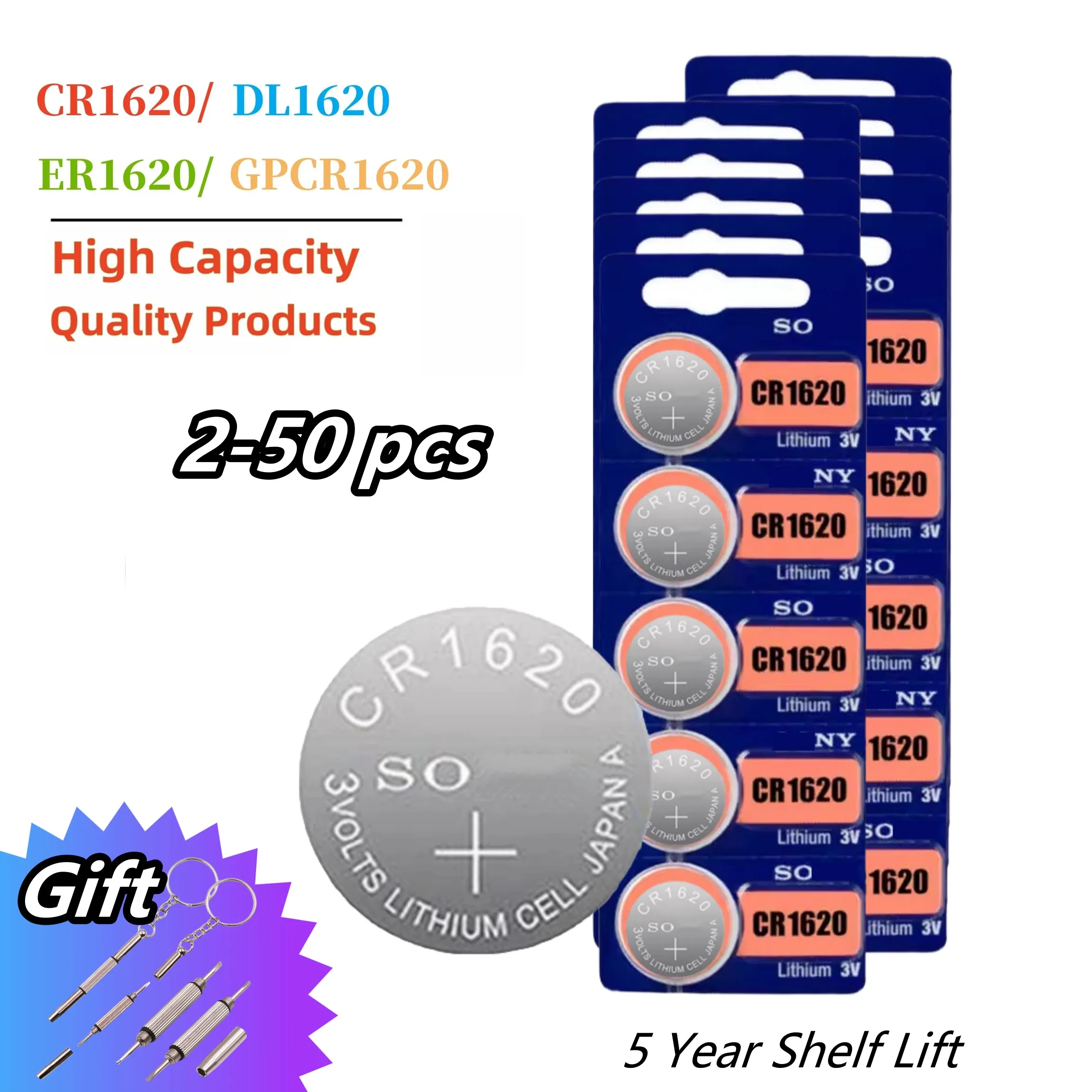 

2-50PCS Original For SONY CR1620 Button Battery Cr 1620 ECR1620 3v Lithium Battery for Videocamera PDA MP3 Watch Car Remote Key