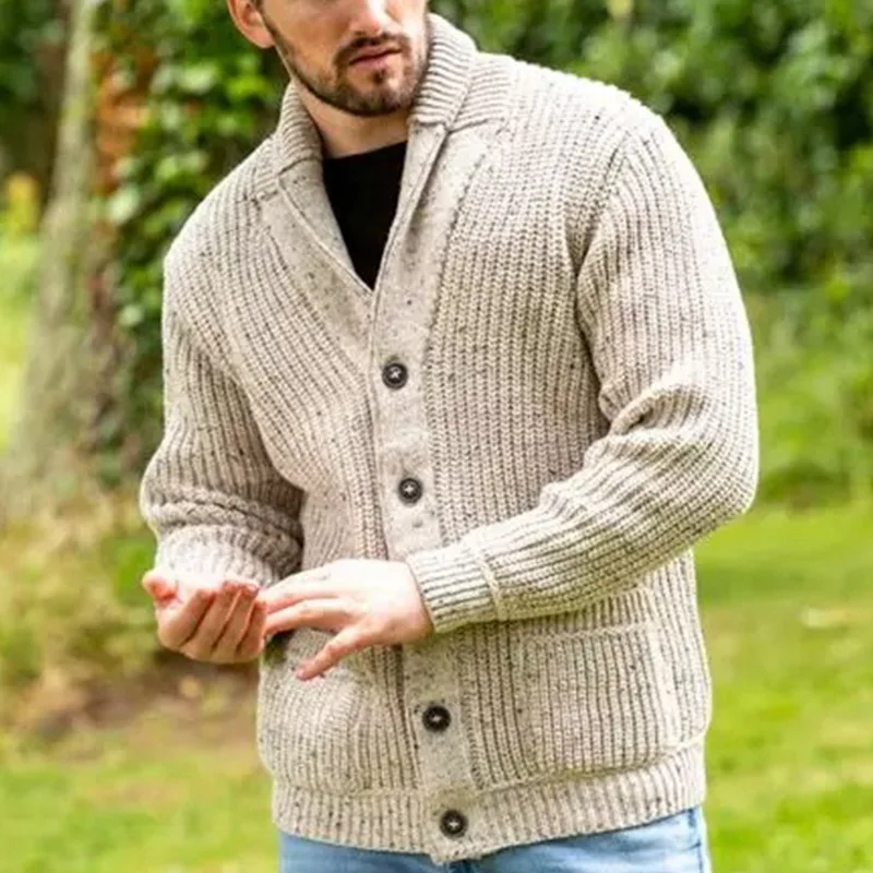 

Mens Knitted Sweater Coat Long Sleeve Stand Collar Cardigan Stylish Button Closure Solid Color Comfortable Fit Khaki